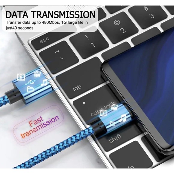 USB-C  6FT long  Fast Charging Data SYNC Charger Cable Cord silvery - Picture 6 of 9